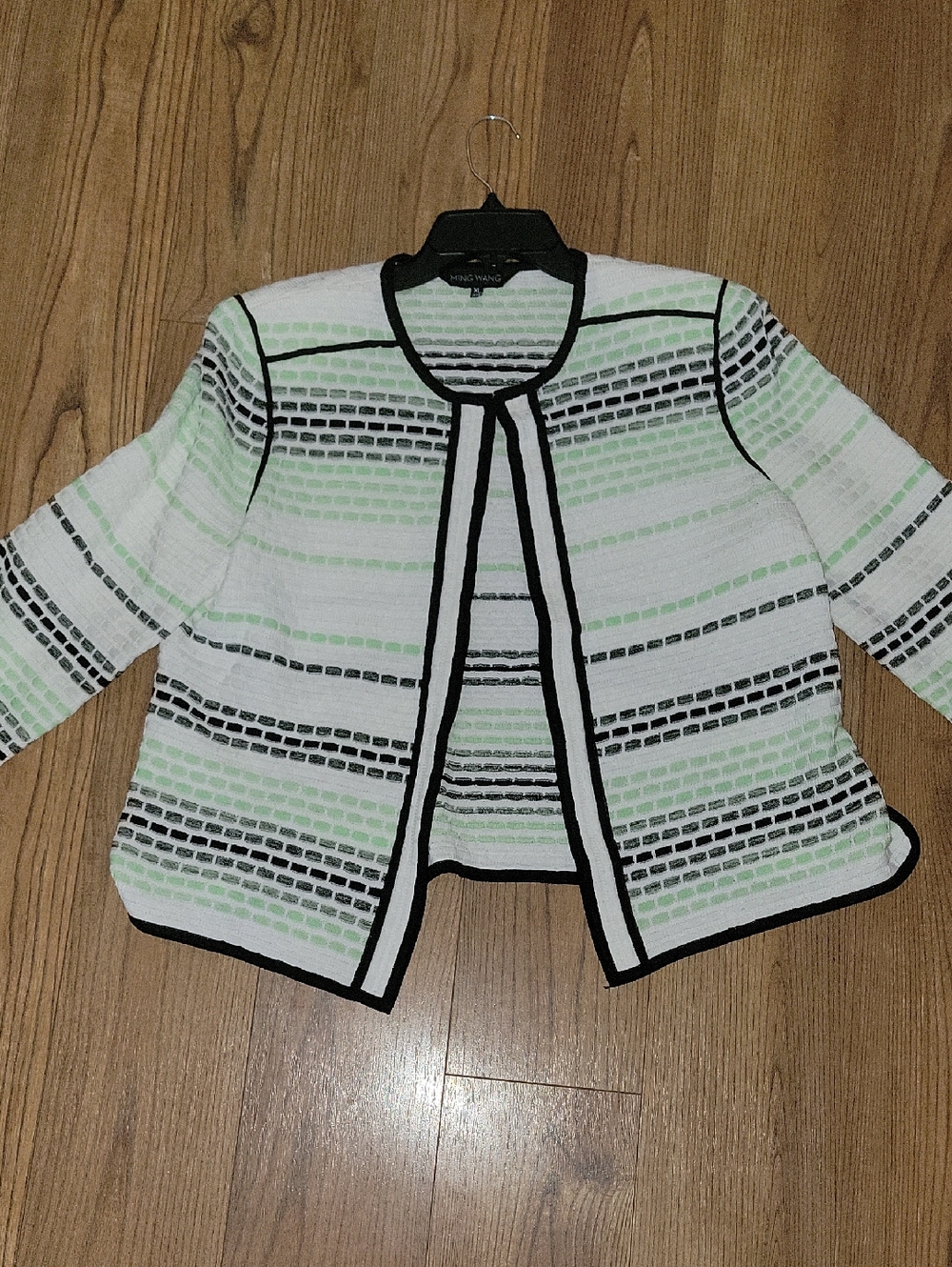 Ming Wang White Jacket with Light Green & Black Stripe Detail